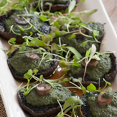 Black Mushrooms with Basil Pesto