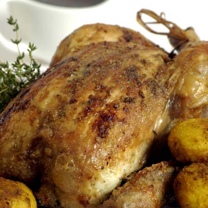 Crispy Skinned Roast Chicken and Onion Gravy