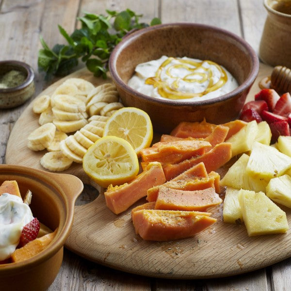 Seasonal Fruits Served with Mint and Honey Flavoured Yoghurt