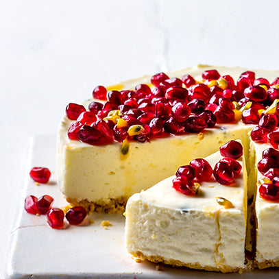 Granadilla Cheesecake with Yoghurt and Pomegranate Seeds