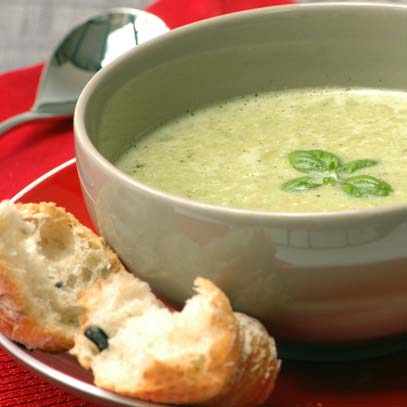 Green Pea Soup with Basil Pesto