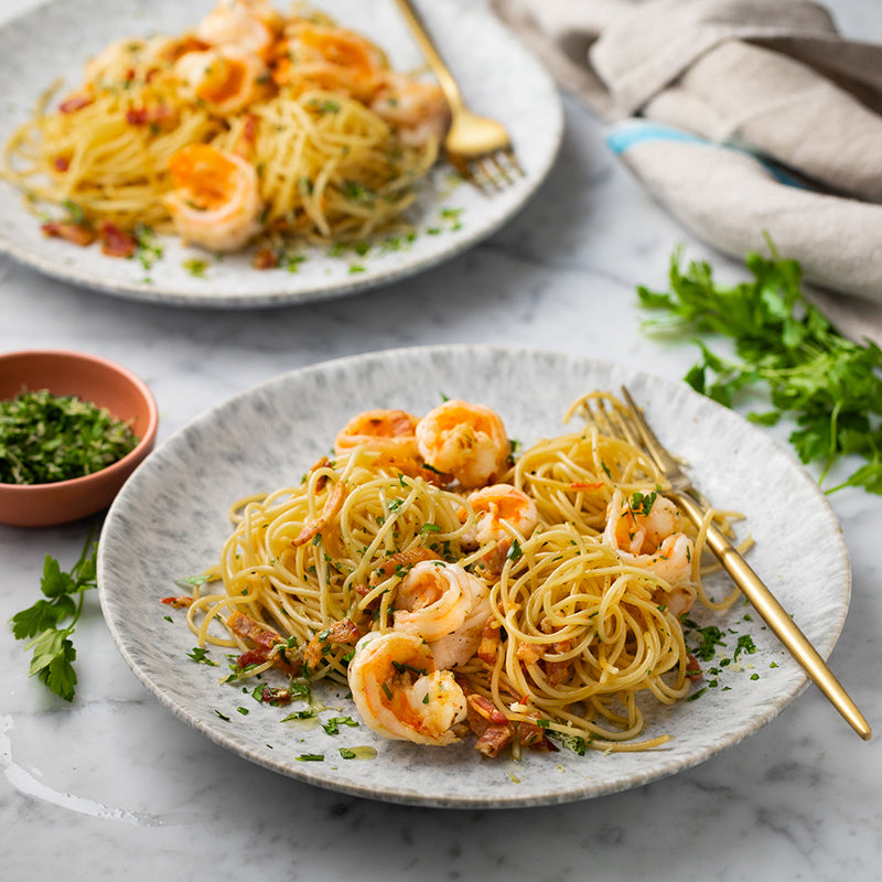 Spaghetti with Prawns & Bacon