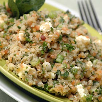Lentil and Crushed Wheat Salad with Mint and Feta