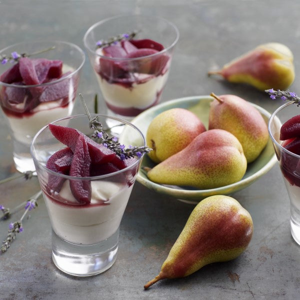 Pears in Red Wine on Cheesecake Mousse