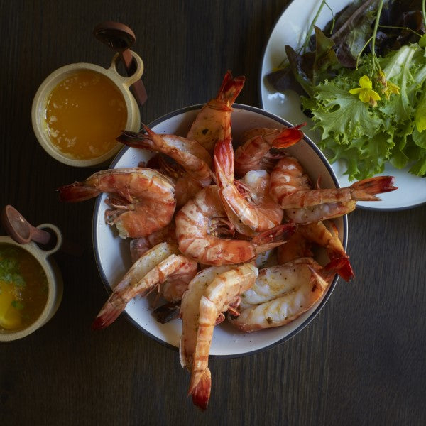 Steamed Prawns with Lemon and Garlic Butters