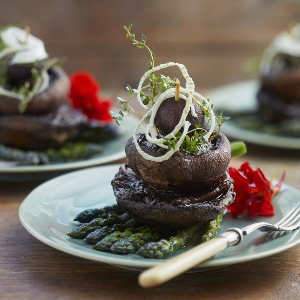 Mushroom and Onion Stack with Asparagus