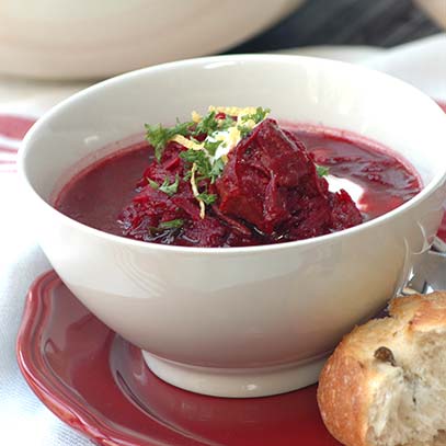 Oxtail Soup with Beetroot, Yoghurt and Gremolata