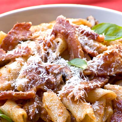 Penne with Bacon and Mushrooms