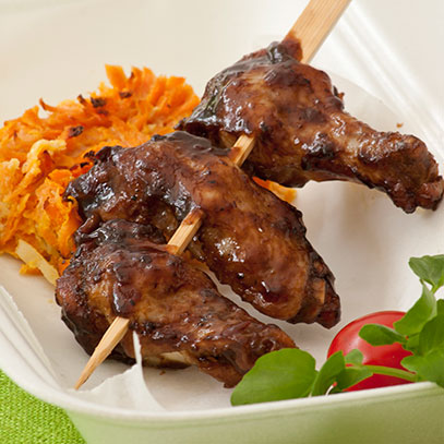 Sticky Chicken Wing Kebabs