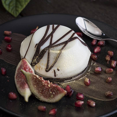 White Chocolate Panna Cotta with Figs and Pomegranate Jewels