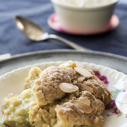 Pear and Rhubarb Pudding with Almond Topping