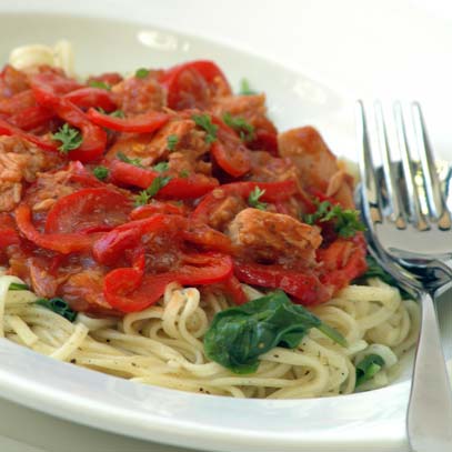 Angelhair Pasta with Tuna and Bell Pepper Sauce