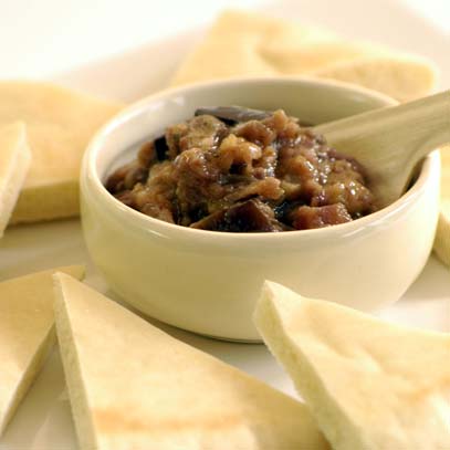 Aubergine Salad on Pita Triangles