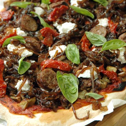 Aubergine and Boerewors Pizza