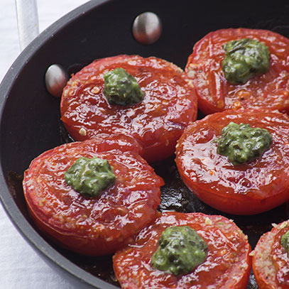 Baked Tomatoes with Peach Apricot Chutney