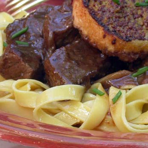 Beef Hot Pot with Mustard Bread Topping