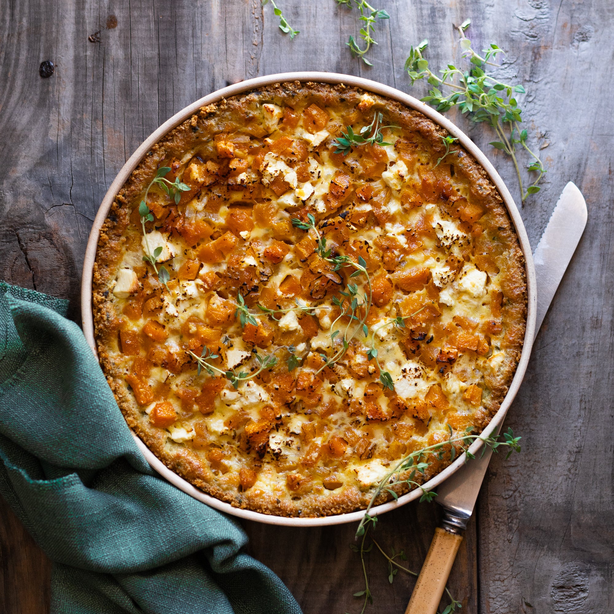 Butternut and Feta Quiche with Wholewheat Breadcrumb Crust