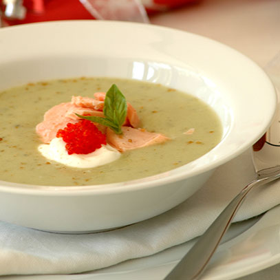 Chilled Cucumber Soup with Salmon