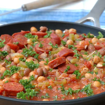 Chorizo with Chickpeas and Beans