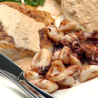 Cob and Calamari in Tomato Cream Sauce