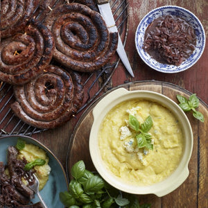 Game Sausage with Blue Cheese Polenta