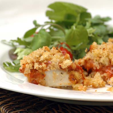 Hake with Tomato Pesto and Crumbed Topping