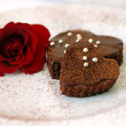 Heart Shaped Brownies with Chocolate Ganache