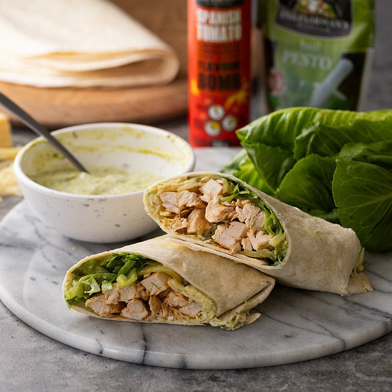 Chicken Wraps with Pesto Dressing