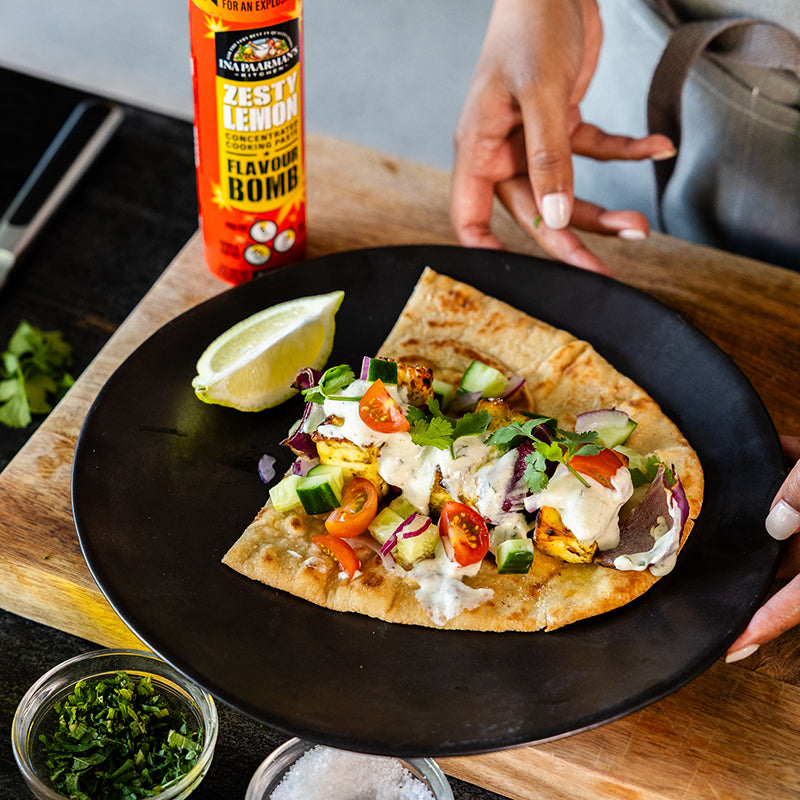 Zesty Lemon Skewered Paneer with Lemon Raita