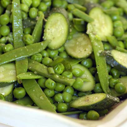 Mange Tout, Baby Peas and Courgettes