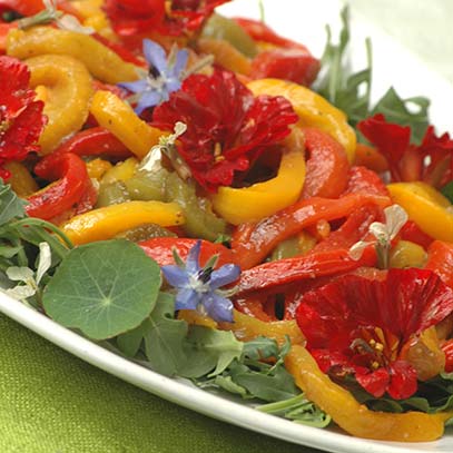 Nasturtium Salad with Roasted Pepper Strips