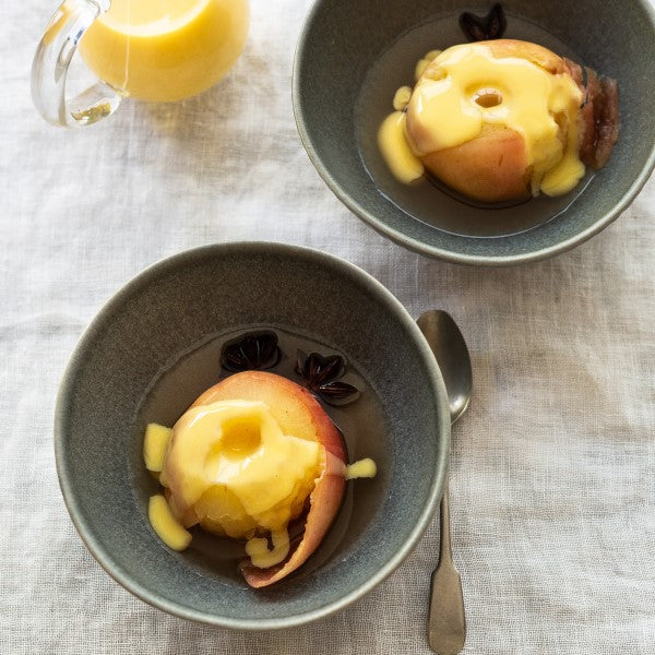 Poached Apples with Custard