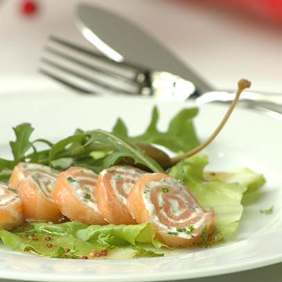 Salmon Trout Rolls on Summer Salad