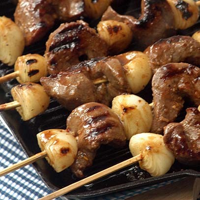 Springbok and Baby Onion Kebabs