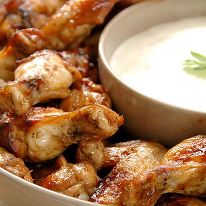 Sticky Chicken Winglets with Blue Cheese Dip