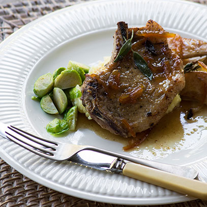 Sticky Pork Chops with Pears and Marmalade