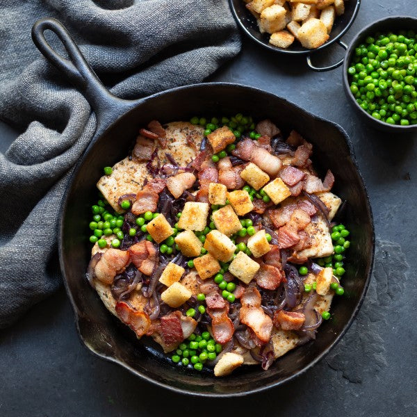 Chicken Breasts with Peas and Croutons