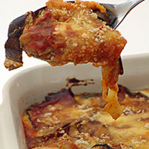 Aubergine Bake with Roast Pepper Sauce
