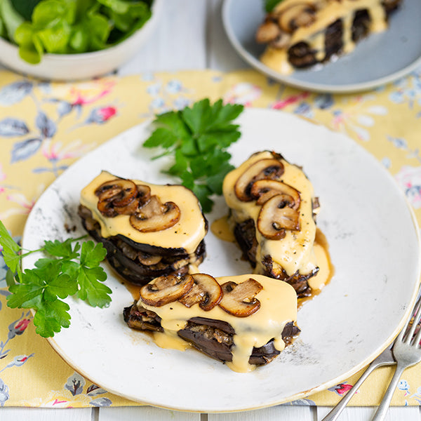 Aubergine and Mushroom Stacks