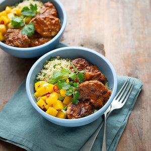 Pork Bowl with Minted Couscous and Mango Salsa