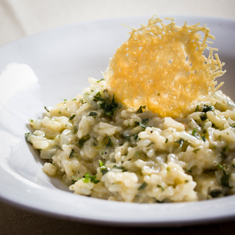 Parsley Risotto with Parmesan Crisps