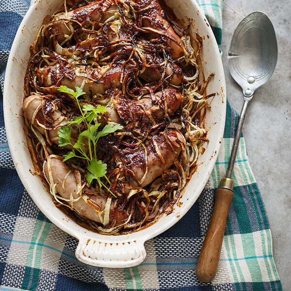 Pork Sausages with Onions