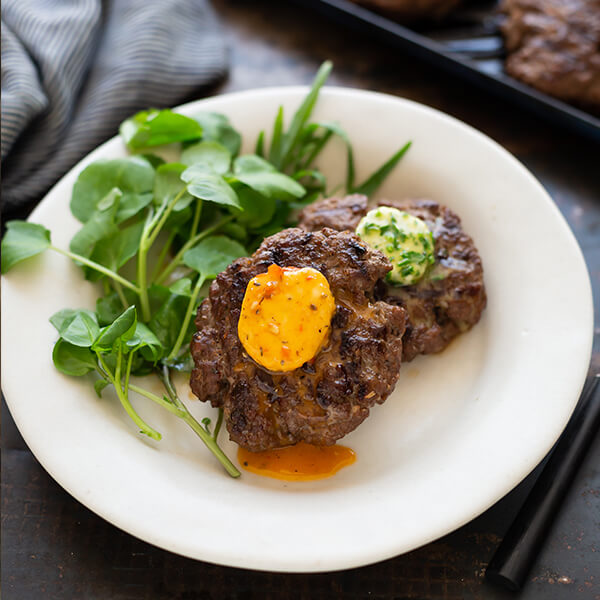 Homestyle Beef Burgers with a Trio of Flavoured Butters